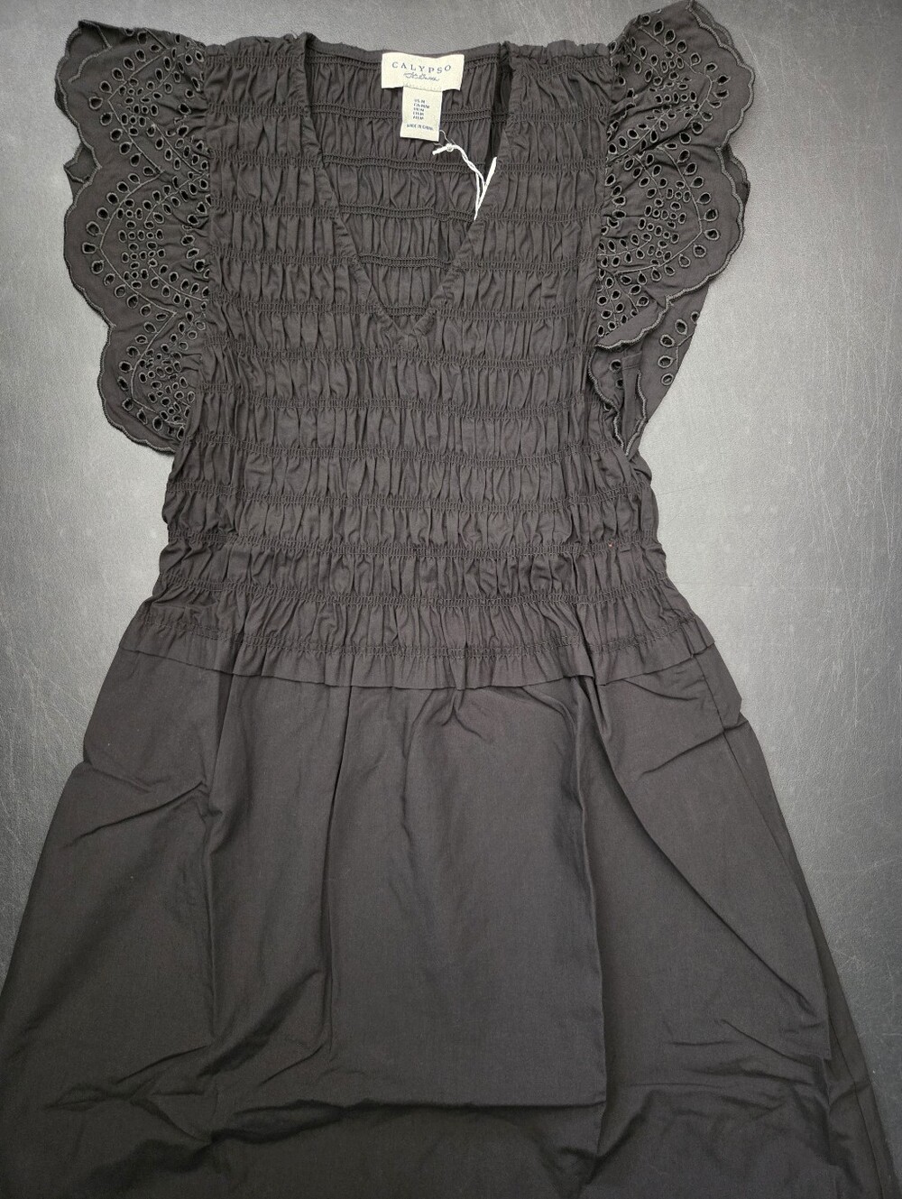 NWT-Calypso St. Barth Flutter Sleeve Eyelet Detail Cotton/Tencel Midi Dress- XL - Picture 3 of 16